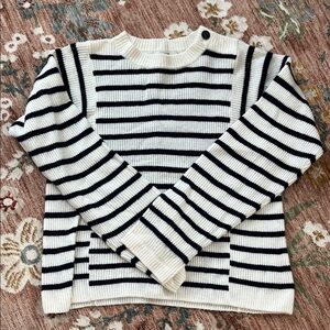 Vince Black and White Striped Crew Neck Sweater